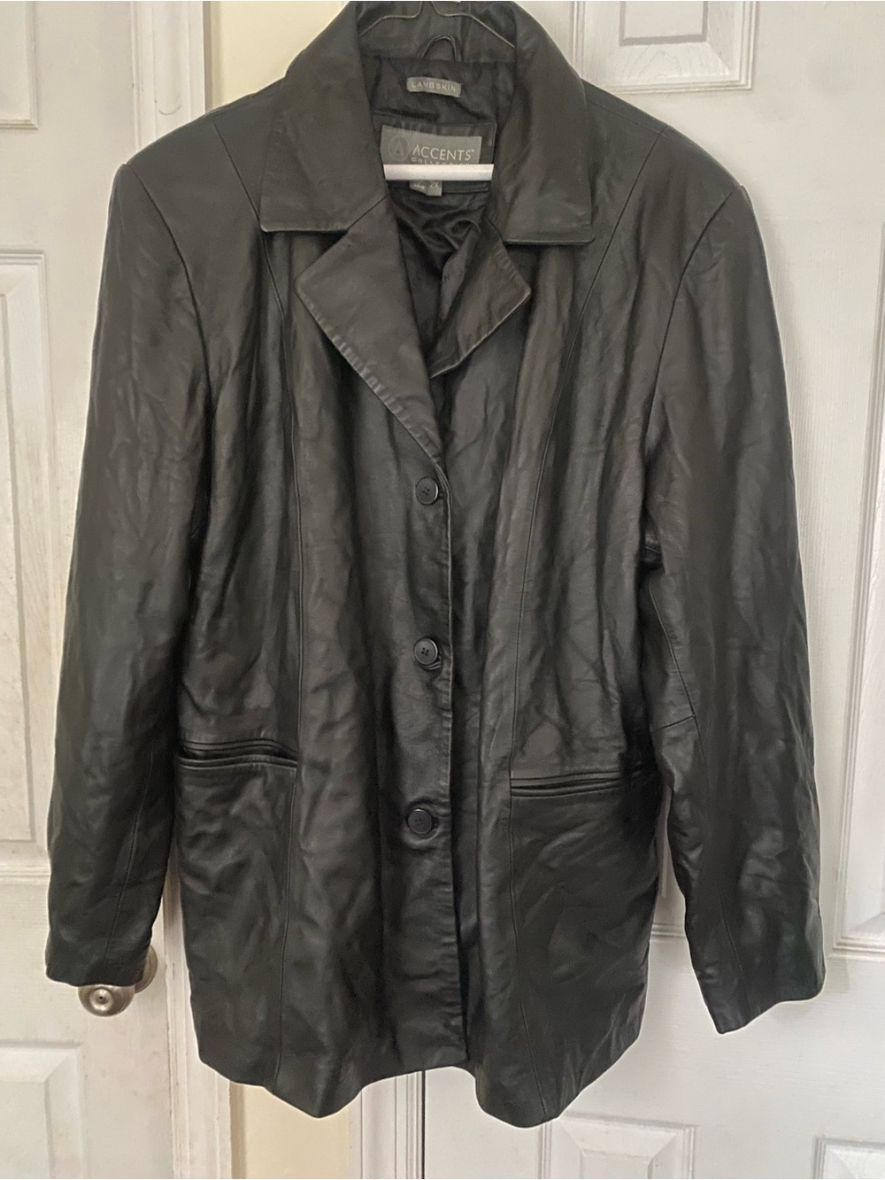 Women's Black Leather Button-Front Blazer Jacket